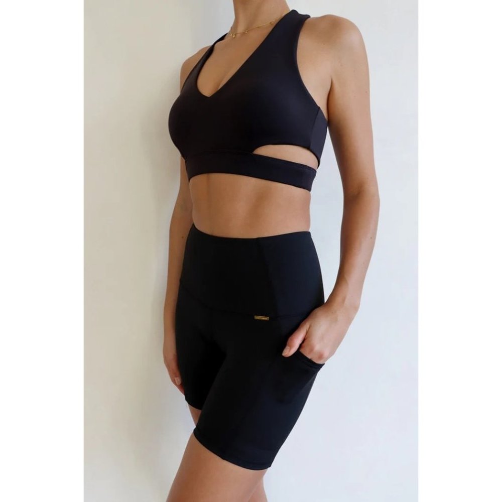 Cleo Harper Womens Small V Neck Cut Out INDY BRALET BLACK Sports Bra